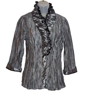 Harve Benard Metallic Ruffle Collar Blouse Women's Size Small 3/4 Sleeve Party